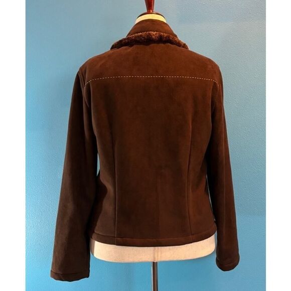 TSUNAMI Faux Fur Jacket Coat Zipper Close 2 Pockets Dark Brown Fall Winter L - Picture 6 of 8